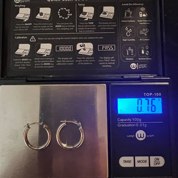 14k Solid White Gold Polished Hoop Earrings - Picture 6 of 15